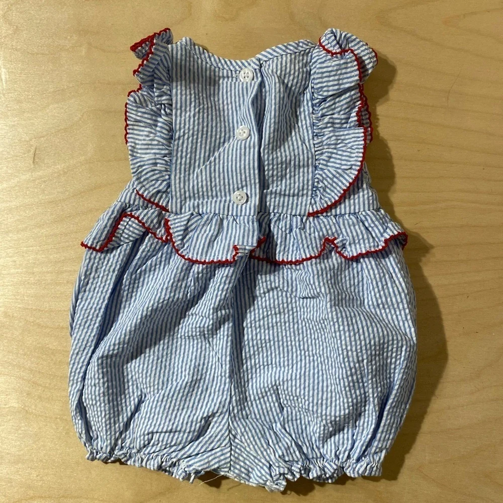 Good Lad Blue and White Striped Romper with Red Trim 6M (PE)